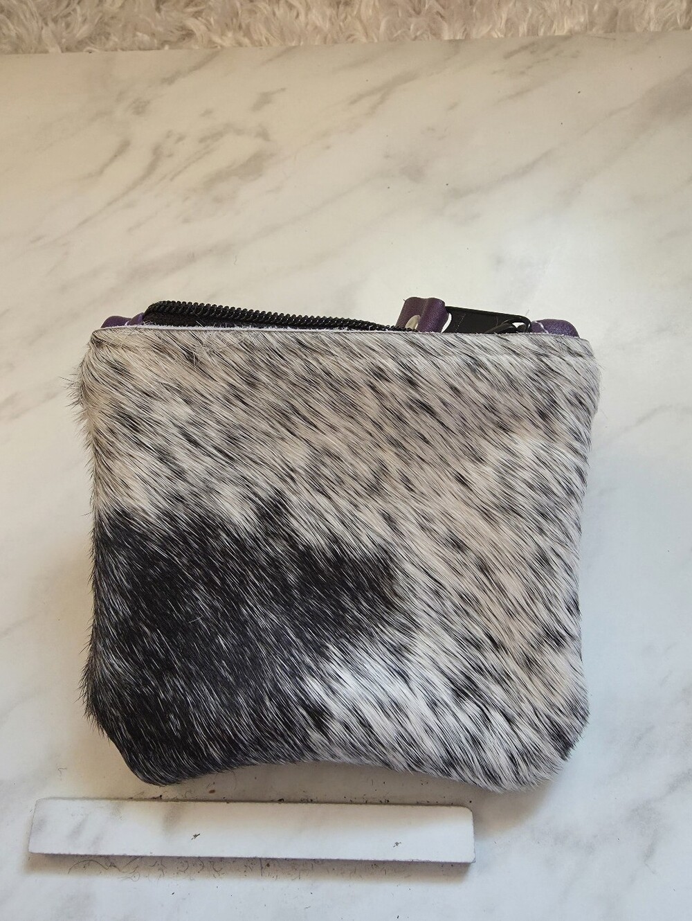 Women’s Black & White Fur Zip Coin Purse